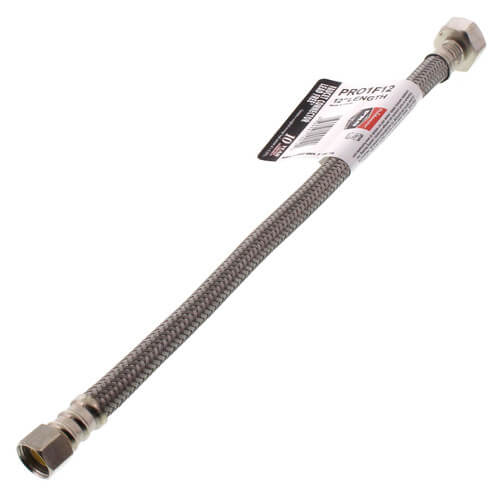 PRO1F12 12 In. Braided Stainless Steel Hose Faucet Connector (3/8 In. Compression x 1/2 In. FIP)