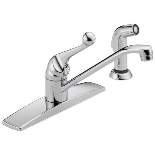 Delta 134 / 100 / 300 / 400 Series: Single Handle Kitchen Faucet With Spray - Single Handle Lever - Chrome