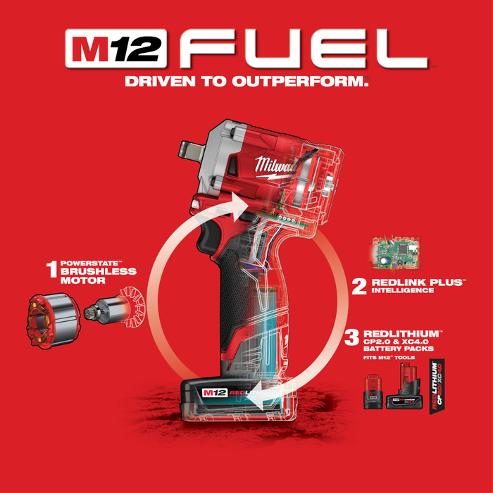 M12 FUEL Stubby 1/2 In. Impact Wrench Kit — 