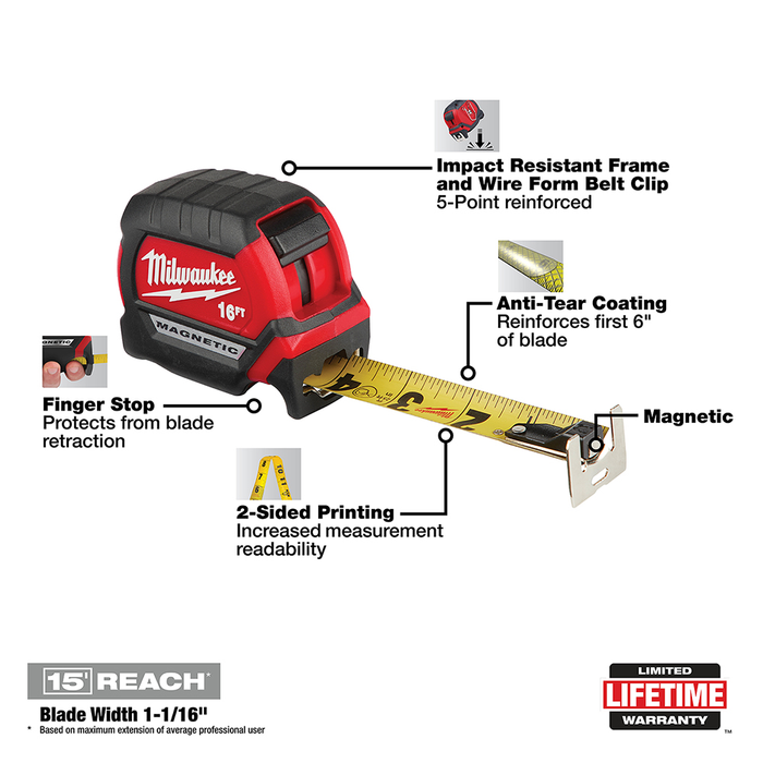 16Ft Compact Magnetic Tape Measure