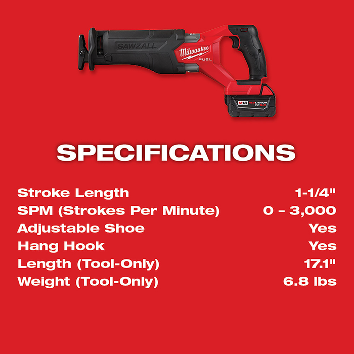 M18 FUEL™ SAWZALL® Reciprocating Saw - 2 Battery XC5.0 Kit